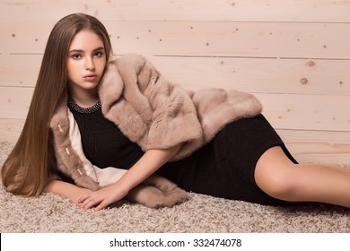 Beautiful Elegant Woman In A Fur Coat