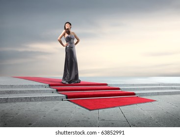 Beautiful Elegant Woman On A Red Carpet