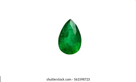 Beautiful Emerald Drop Shape Green Gemstone Isolated On White Background