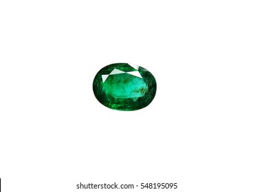 Beautiful Emerald Oval Shape Isolated On White Background