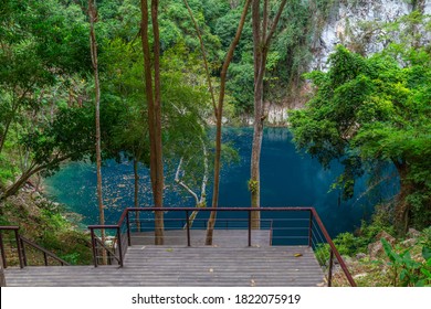 Beautiful emerald pool in Rain forest at Lom Phu Khiao ,Tham pha tai NationalPark,Thailand