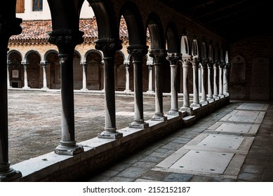 Beautiful European Castle Courtyard With Arches, Architecture. Venice, Italy