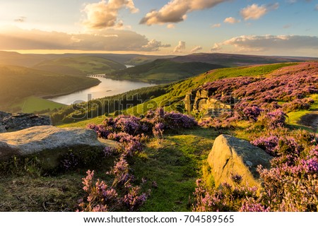 Beautiful evening light on a summer evening at Bamford Edge in the Peak District National Park.