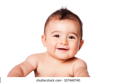 Beautiful Expressive Adorable Happy Cute Laughing Smiling Baby Infant Face, Isolated.