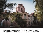 A beautiful exterior shot of Pomona College, Liberal arts college in Claremont, California with blue sky, USA