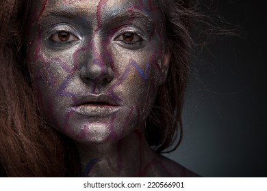 Beautiful Face Woman Covered Glitter Close Stock Photo 220566901 ...