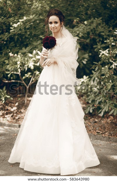 Beautiful Fairytale Bride White Wedding Dress Stock Photo Edit