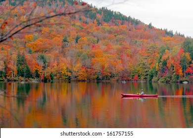 Beautiful Fall Landscape With  Lake And Mountains