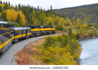 Beautiful fall scenery train ride from Talkeetna to Denali, Alaska