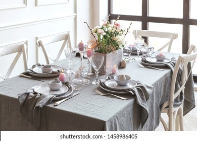 Beautiful family dinner table decor. Table decor concept. Luxury home.