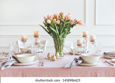 Beautiful Family Dinner Table Decor. Table Decor Concept. Luxury Home.