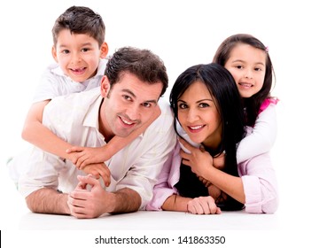 Beautiful Family Portrait - Isolated Over A White Background