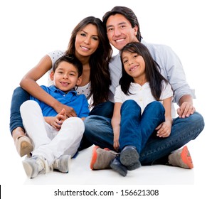 Beautiful Family Portrait Looking Happy - Isolated Over White Background 