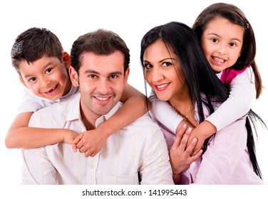 Beautiful Family Portrait Smiling - Isolated Over A White Background