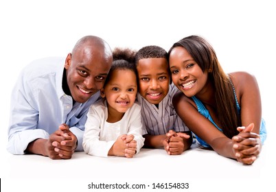 Beautiful family portrait smiling - isolated over a white background 