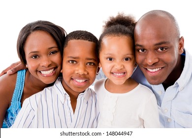 Beautiful Family Portrait Smiling - Isolated Over White Background