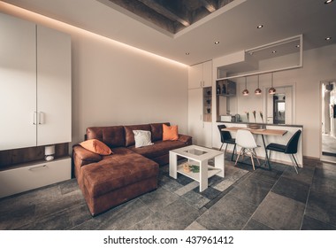 Beautiful Family Room In Private Residence With Open Kitchen In Background