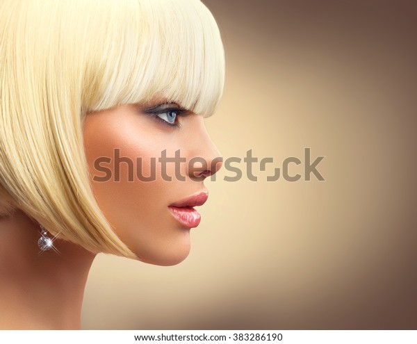 Beautiful Fashion Blonde Woman Bob Haircut Stock Photo Edit Now