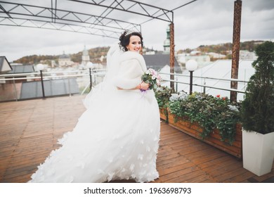 Beautiful Fashion Bride In Wedding Dress Posing