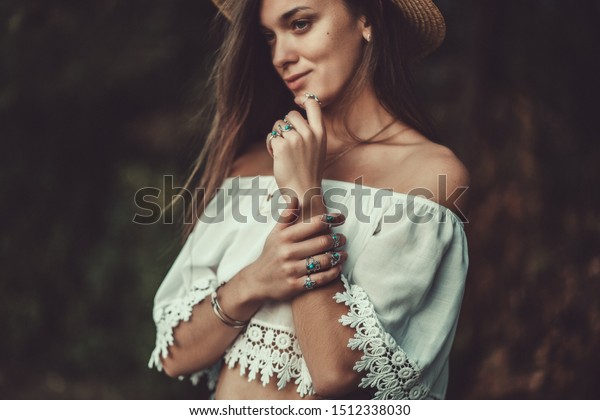 Beautiful Fashionable Boho Chic Woman Straw Stock Photo Edit Now