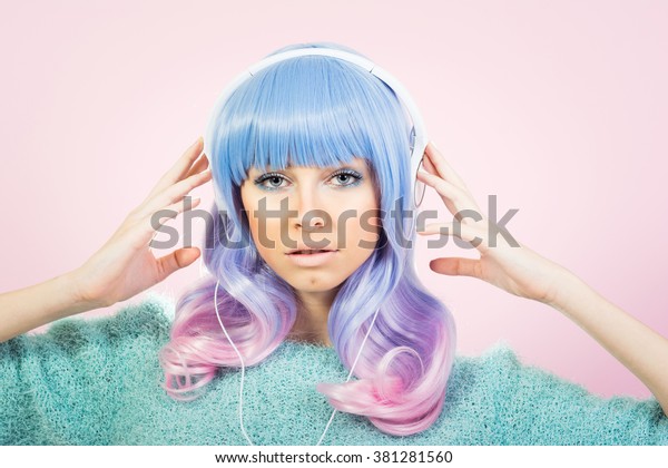 Beautiful Fashionable Girl Pastel Blue Pink Stock Photo Edit Now