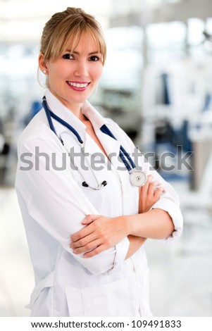 Image, Stock Photo Pretty female doctor in a geriatric clinic with elderly woman in wheelchair