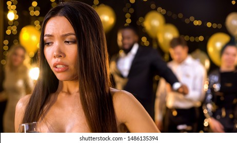 Beautiful Female Feeling Uncomfortable At Party, Awkward Moment, Menstruation