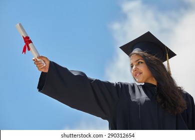 Beautiful Female Graduate Wearing Graduation Gown Stock Photo 290312654 ...