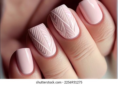 Beautiful female hand with soft pink nail polish swatch