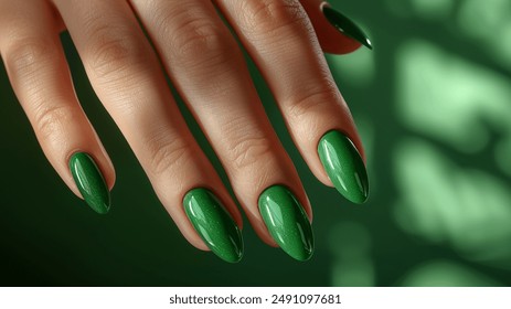 Beautiful female hands with green nail design. Manicure. Manicure design concept. - Powered by Shutterstock