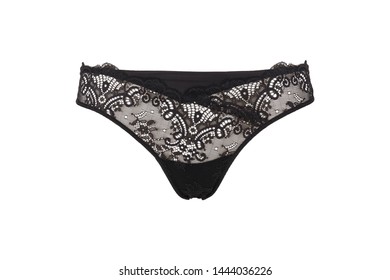 Beautiful female lacy black panties isolated on white background. 