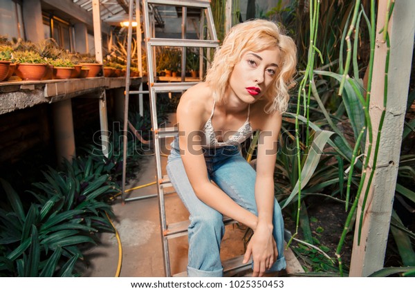 Beautiful Female Model Short Curly Hair Stock Photo Edit Now