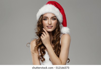 Beautiful Female Model Wear Santa Hat