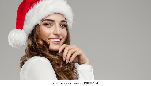 Beautiful Female Model Wear Santa Hat 