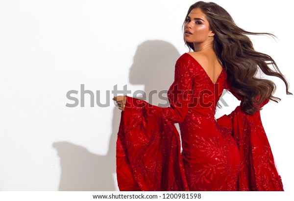 Beautiful Female Red Dress Fashionable Young Stock Photo Edit Now