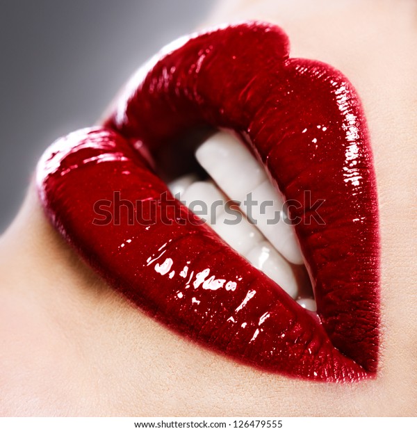 red shiny lipstick