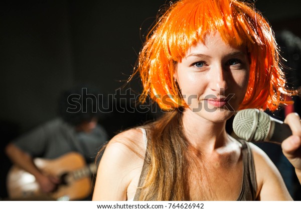 Beautiful Female Singer Making Record On Stock Photo Edit Now