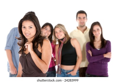 Beautiful Female Student Her Friends Behind Stock Photo 24283999 ...