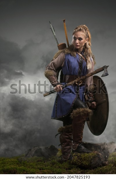 Beautiful Female Viking Woman Warrior Battle Stock Photo (Edit Now ...