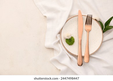 Beautiful festive table setting with flowers on light background - Powered by Shutterstock