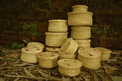Beautiful Final Product Golden Grass Artisans Of Kendrapara. Handmade Baskets Made With A Grass-like Specie Known In Odisha