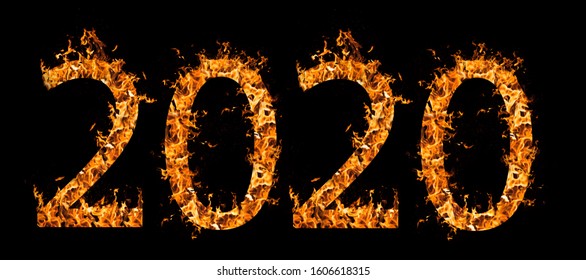 Beautiful Fire Numbers 2020 With Sparks On A Black Background