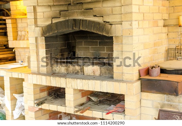 Beautiful Fireplace Yard Bbq Cooking Shish Stock Photo Edit Now