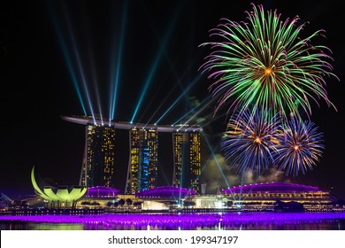 Beautiful fireworks in Marina Bay in Singapore 