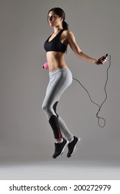 Beautiful Fitness Jumping The Rope, Studio Shot