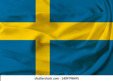 Beautiful Flag Of Sweden On Pleated Fabric