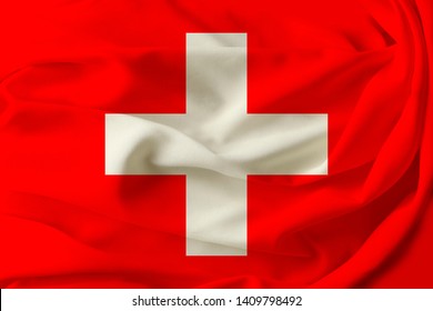 Beautiful Flag Of Switzerland On Pleated Fabric