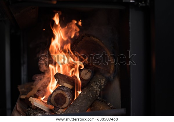 Beautiful Flame Fireplace Wood Burning Bright Stock Photo Edit