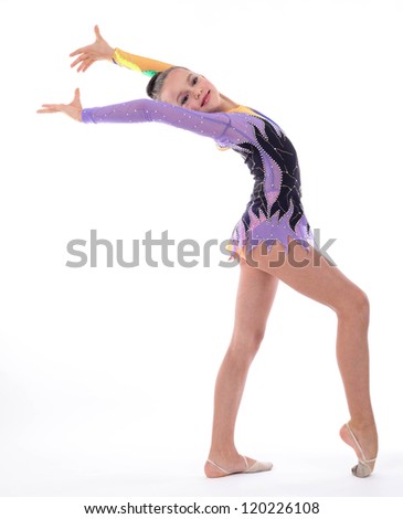 Beautiful flexible girl gymnast  over white background