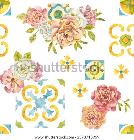 A Beautiful Floral Seamless Pattern Featuring, Delightful Blooms, Ornaments, and Elegant roses
